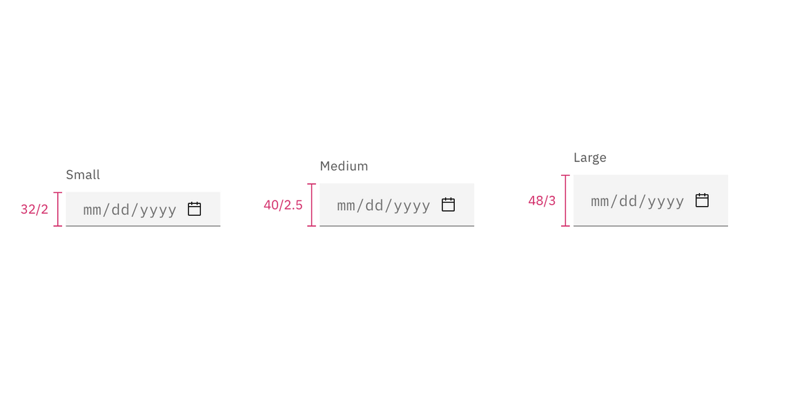 Sizes for date picker inputs